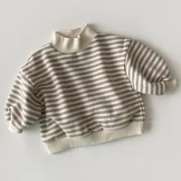 Baby Girls Striped Tops 2023 Autumn Winter New Kids Thicken Warm High-neck Sweatshirt Cotton Clothes Toddler Boys Tees 6