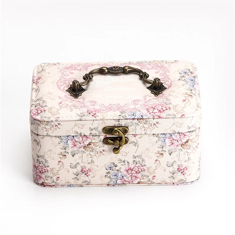 

Double-layer Multi-function Jewelry Box PU Leather Printing Large Capacity Ring Necklace Bracelet Cosmetic Portable Storage Box