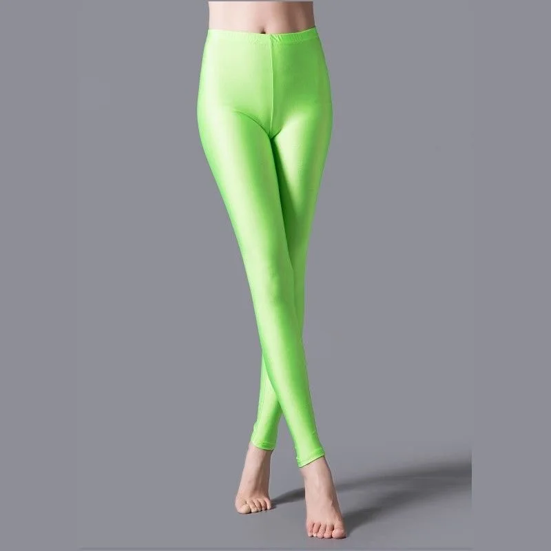 VIIANLES Neon Leggings Women Multiple Color Black Legging Skinny High Elastic Pants Casual Fluorescent Shiny Pant Leggings thigh highs Leggings