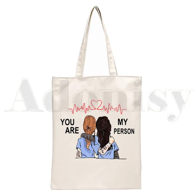 Greys Anatomy You're My Person Ullzang Hip Hop Hipster Cartoon Print Shopping Bags Girls Fashion Casual Pacakge Hand Bag N1651E