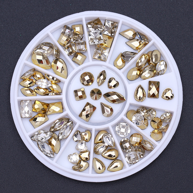 Gold Geometry Rivet Alloy Nail Studs Chameleon Stone Nail Rhinestone Small Irregular Beads 3D Nail Art Decoration In Wheel