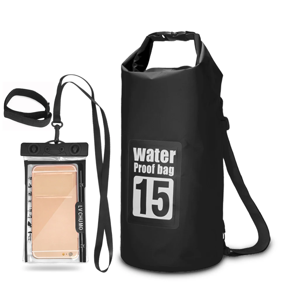 Black 15L 5L/10L/15L/20L Водонепроницаемая плавающая сухая сумка для плавания лодочный рюкзак 6,3 ''чехол для телефона водонепроницаемость для каякинга рафтинг - Цвет: Black 15L