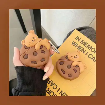 

For AirPods Pro Case Cute 3D Cartoon Cookie Bear Earphone Case For AirPods 3 Wireless Bluetooth Headset Soft Cover with Keychain