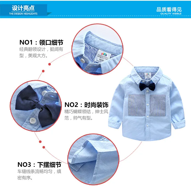 Kids Shirt 2018 Spring Autumn New Design Cotton Long Sleeve Stripe Solid Color Bow Turn-Down Collar For Boys Shirt (1)