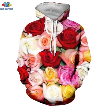 

SONSPEE 3D ROSE OPEN Sweatshirt Long Sleeve Sudaderas Men Hoodie High Quality Pullover Clothing Lady Plant Sweatshirt Christmas