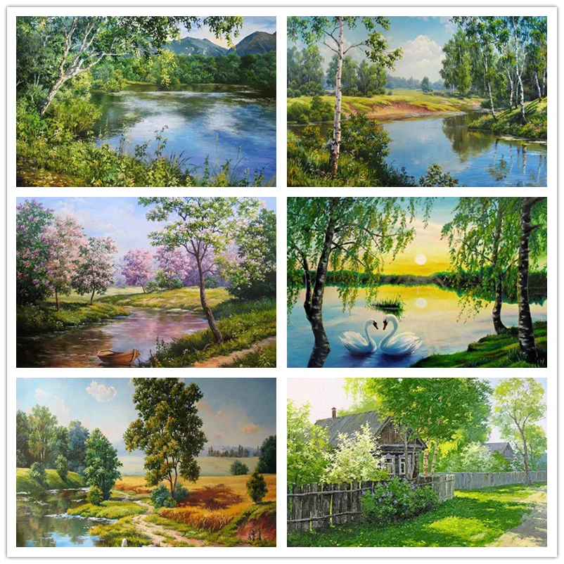 

Diamond Embroidery Green Simple Landscape 5D DIY Diamond Painting Full Diamond Embroidery Mosaic Needlework