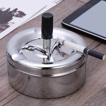

Smoking Accessories Stainless Steel Ashtray Round Push Down Cigarette Ashtray with Rotating Tray MJJ88