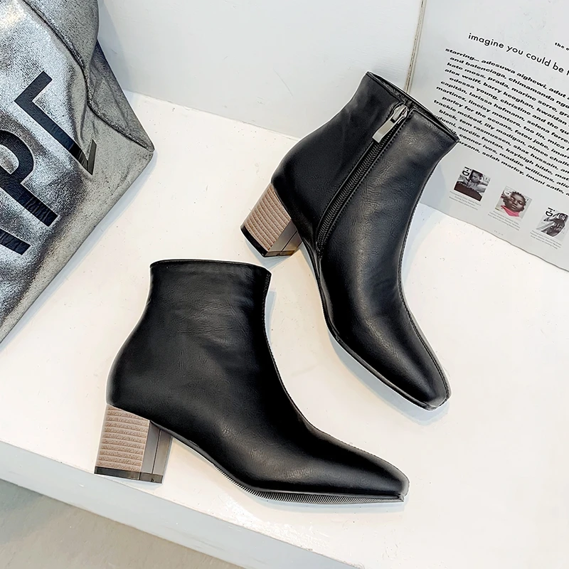 SIMLOVEYO/осенние полусапожки в стиле ретро повседневная обувь на квадратном каблуке с квадратным носком однотонные ботильоны на молнии сбоку; большие размеры 30-51; botas