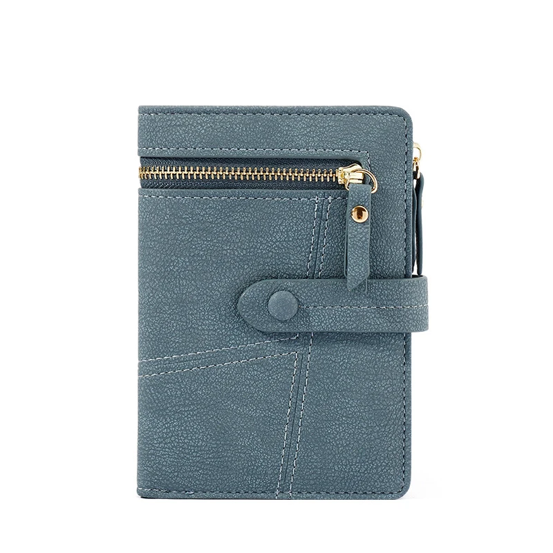 New multi-function coin purse woman card package Korean solid color multi-card position pu wallet fashion short ladies wallet - Цвет: Синий