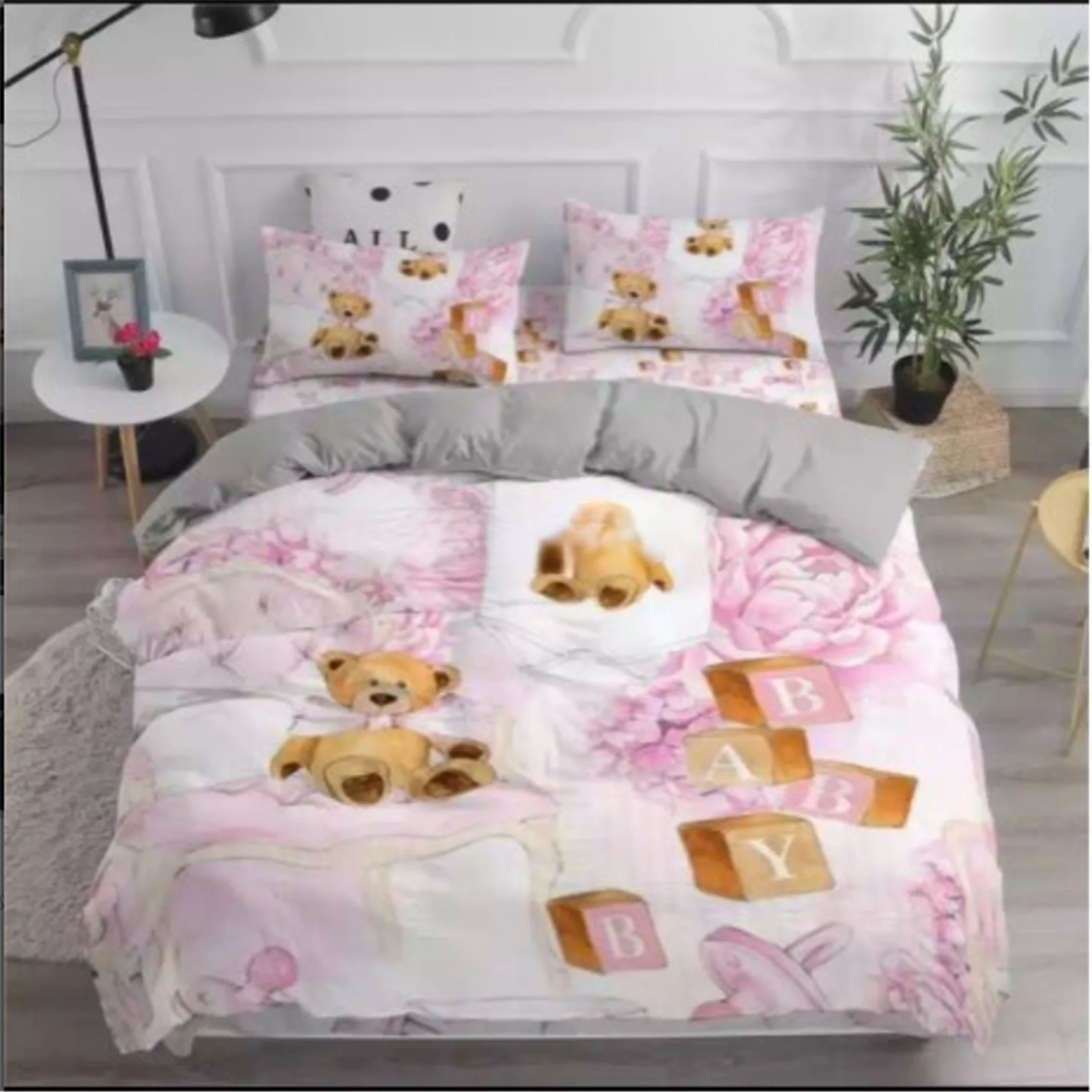 Home Textile Teddy Bear Flower Pattern Bedding Set Simple Bedspread Pillowcase Home Textile Children Adult Bedroom Decoration 3