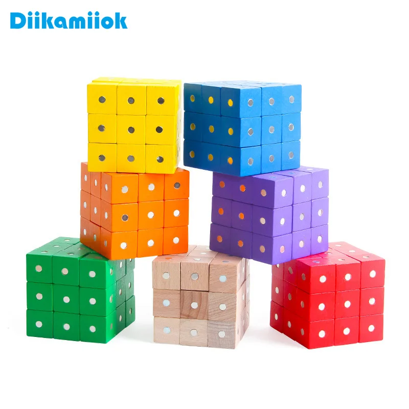 

5pcs/bag 2X2CM Colorful Wooden Magnetic Cubes Building Blocks Tangram Game Kids Geometric Shape Color Learning Toys for Children