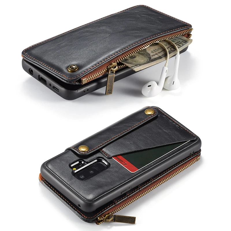 

Detachable Leather Case For Samsung S9 Plus Zipper Wallet Cover Card Holder Magnetic Case For Samsung Galaxy Note10 Coque