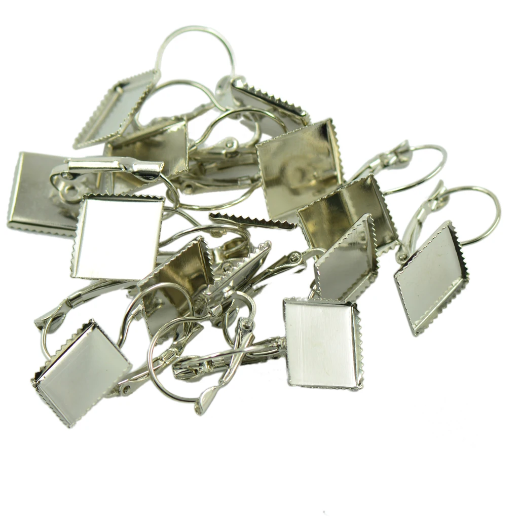 

12pcs 12mm Square Cabochon French Lever Blank Earring Bases Jewelry DIY