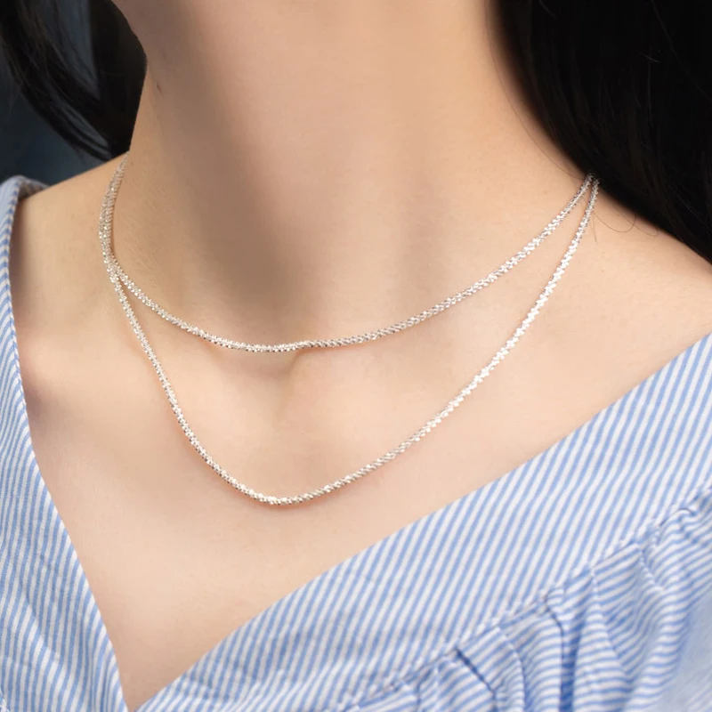 Silver Necklace 925 Sterling Silver Sparkling Clavicle Chain Shiny Choker Exquisite Necklace for Women Fine Jewelry Wedding Gift NK106