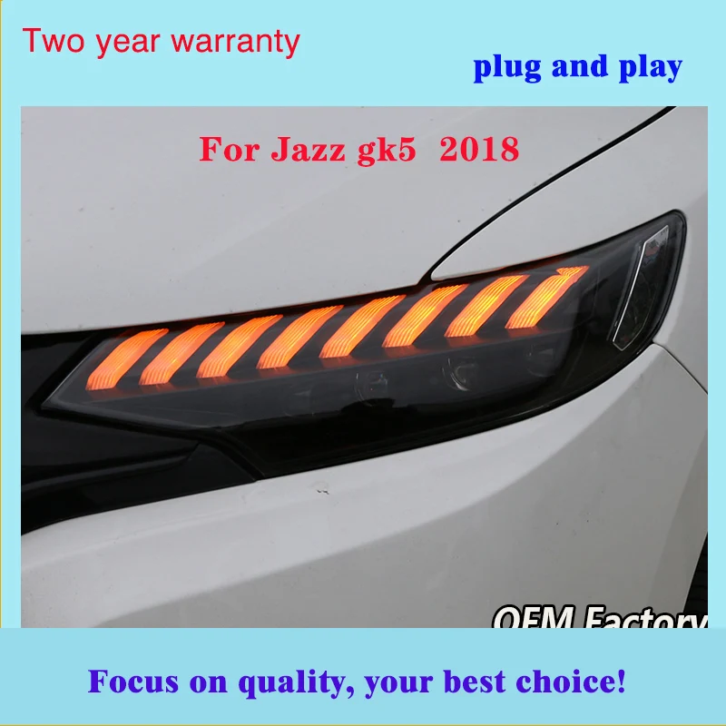 Автомобильный стильный головной светильник для Honda FIT JAZZ GK5 головной светильник s весь светодиодный головной светильник дневной ходовой светильник DRL Bi-светодиодный объектив