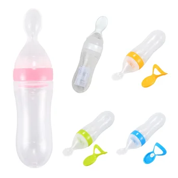 

Baby Squeezing Feeding Bottle Silicone Training Rice Spoon Infant Cereal Food Supplement Feeder Safe Tableware Tools