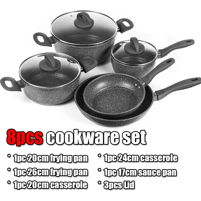 DR-G01 Super Value 8 Pieces Nonstick Cookware Set Pots and Frying Pan Set with Glass Lids Oven Safe Dishwasher Safe Soft Touch Handles - Цвет: DR-G01