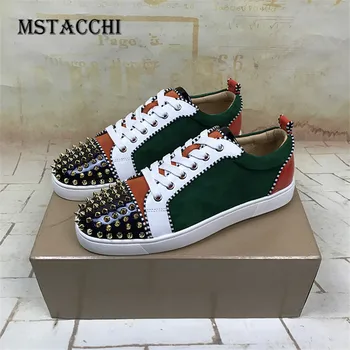 

MStacchi Cow Suede Men's Casual Shoes Fashion Mixed Colors Mature Rivet Round Toe Cross-tied Flat Breathable Man Walking Shoes