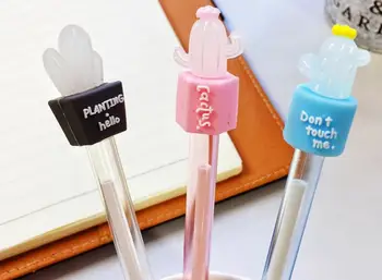 

korea creative cactus plant gel pen cartoon neutral pen student prize office black write pen promotion gift pen 0.5mm 48pc/lot