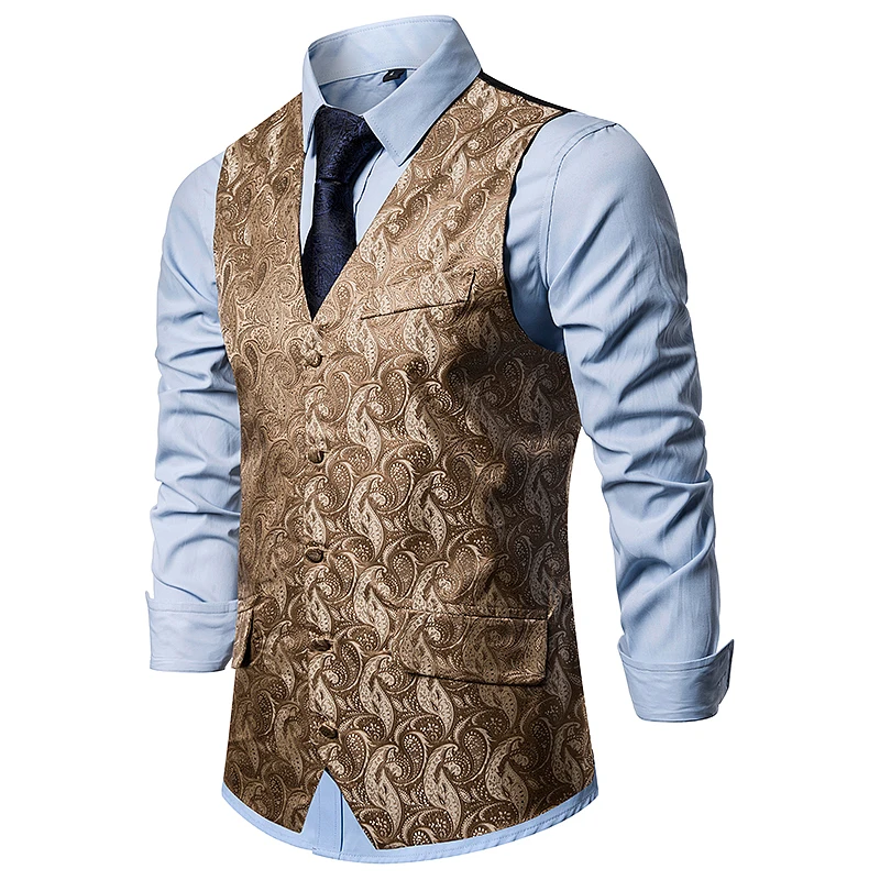 New autumn men smart casual suit vest Tops mens Flower leaves embroidery pattern suit vest coat Single-breasted design plus size
