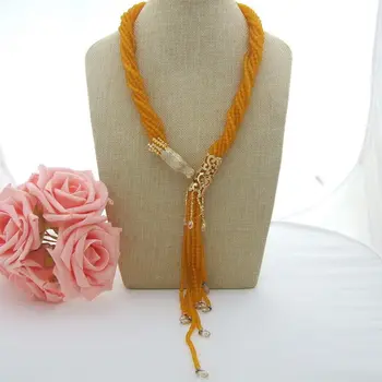 

N051701 22'' 8 Strands Yellow Crystal Necklace CZ Connector