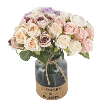 

New Fashion 12pcs/bunch Bridal Roses Bouquet Artificial Fake Flowers Wedding Home Decoration Accessories Silk Flores Gifts 25cm