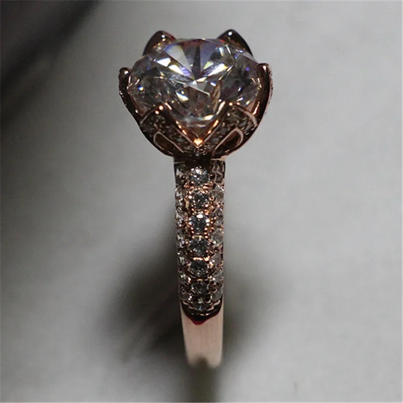 

Solid 14K Rose Gold Ring Lotus Flower Test Positive 4Ct Moissanite Big Diamond Propose Ring Women Rose Gold Engagement Jewelry