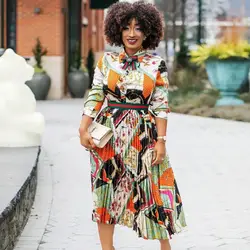 Высококачественная шелковая атласная одежда с принтом в африканском стиле, рубашка с оборками и рукавом, платье трапециевидной формы