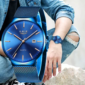 

LIGE Top Luxury Brand Men Full Stainless Steel Mesh Strap Business Watches Men's Quartz Date Clock Men Watch Relogio Masculino