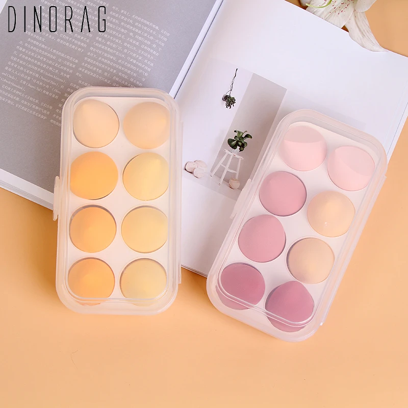 Dinorag 8 PCS Makeup Foundation Sponges Beauty Egg Wet Dry Dual Use Set Concealer Puff Cosmetic Tool with Box |