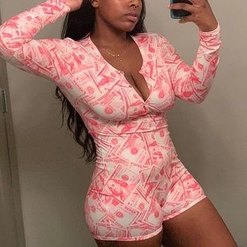 

2020 Female Overalls Hot Fashion Jumpsuit Women's Floral Long Sleeve Bodycon Clubwear Long Sleeve Bodysuit Romper Short Pants