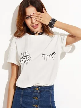 

Eyelash Print T Shirt Women Short Sleeve O Neck Loose Tshirt 2020 Summer Fashion Women Tee Shirt Tops Camisetas Mujer