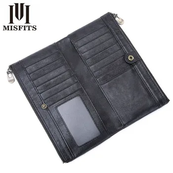 

MISFITS Man New Genuine Leather Multifunctional Long Wallet Cow Zipper Money Clip Large Capacity Purse Card Holder Free Shipping