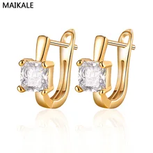 MAIKALE, квадратные серьги-гвоздики, AAA кубический цирконий, покрытые золотом и серебром, гипоаллергенные корейские серьги для женщин, отправка друзьям
