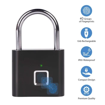 

Zinc Alloy Keyless USB Rechargeable Door Lock Smart Fingerprint Padlock Quick Unlock Anti-Theft Security Padlock For Drawer Bags