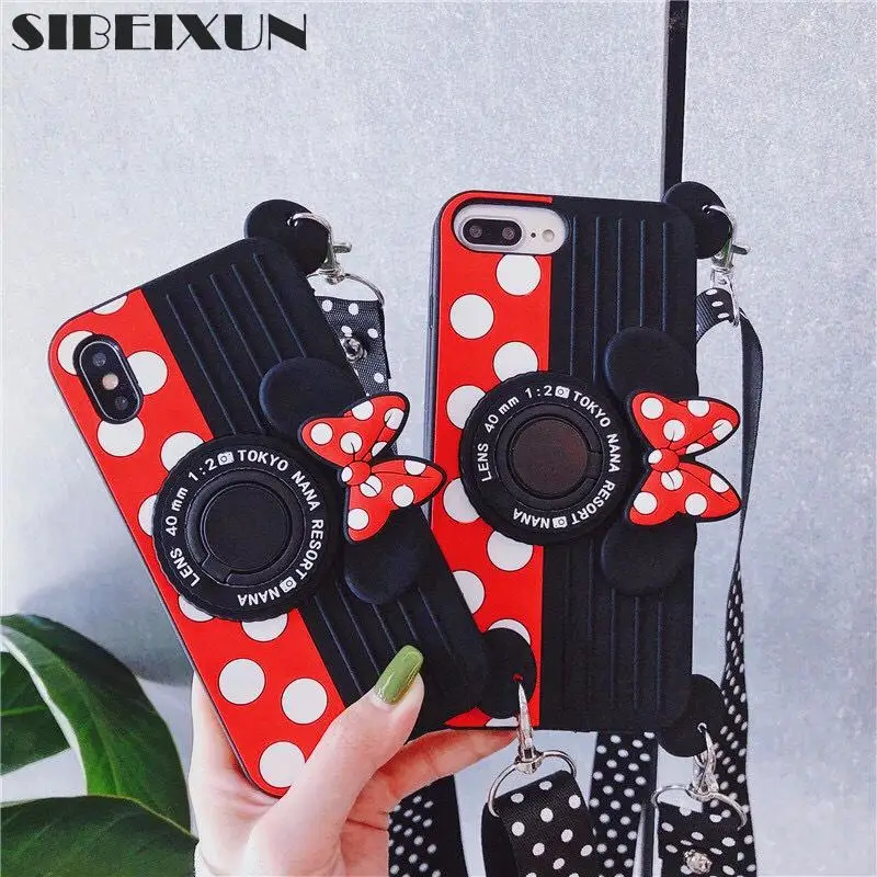 

Cute 3D Cartoon Mickey Minnie Mouse Camera Case for iPhone 7 8 6 6S Plus X XS MAX XR Fundas Soft Silicone Cover Phone Cases
