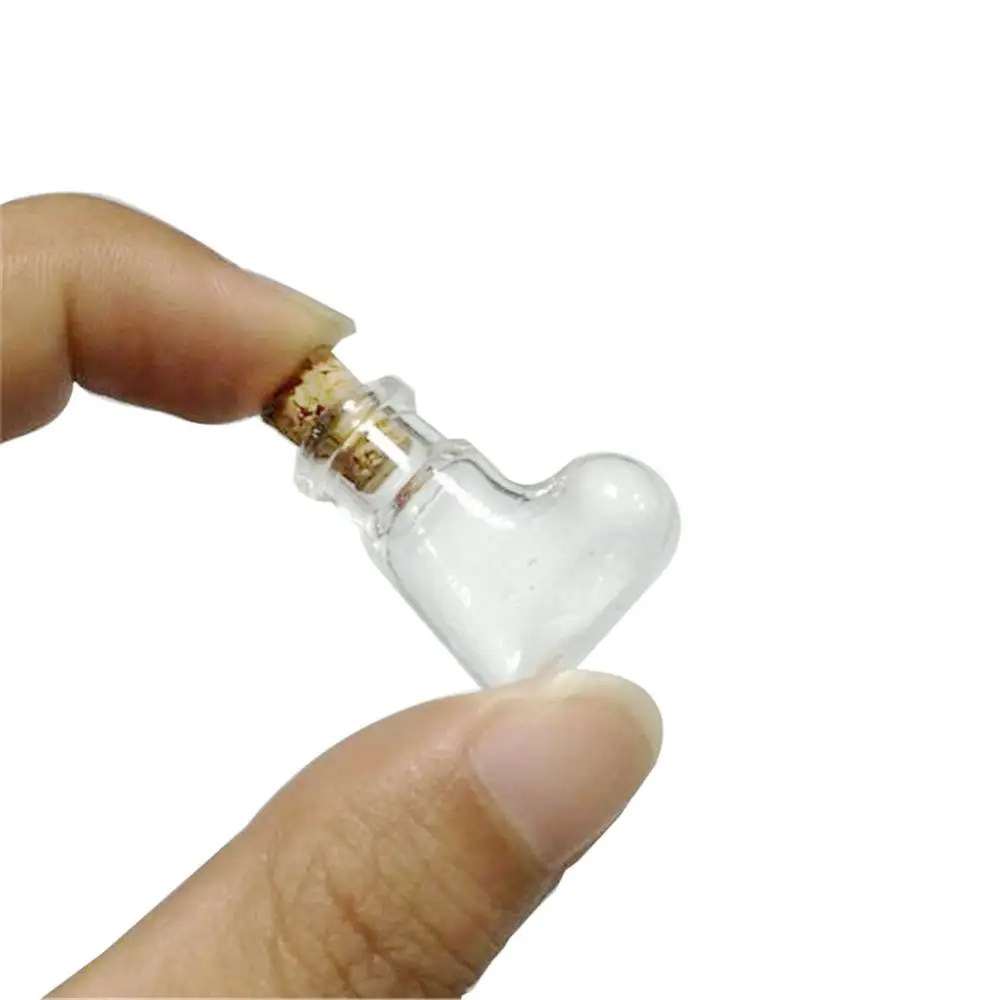 100Pcs 2ml Obliquely Heart Small Hyaline Glass Ornaments with Cork Mini Crafts Perfume Wishing Bottles Travel Sub Vial