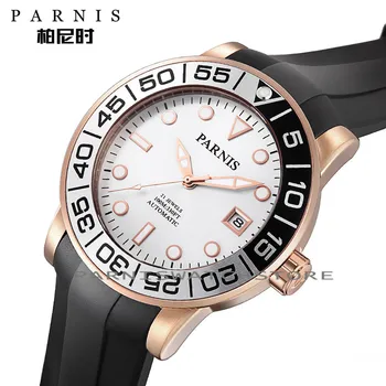 

Parnis 42mm Rose Gold Case Mechanical Automatic Men Watch Luminous Calendar Men's Watches horloges mannen 2019 Clock box gift