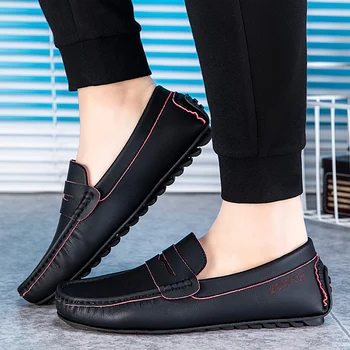 

Lightweight Anti-Slip Pu Leather Rubber Solid Shoes For Men Slip-On Big Size 45 Leisure Handmake Sneakers Men Chaussure Homme