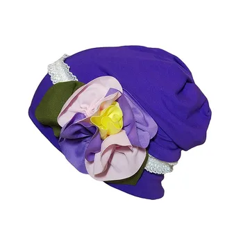 

Baby girl boy purple color accessory double coat used in four seasons combed hat beanie