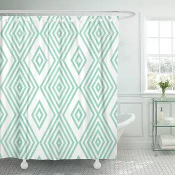 

Diamond Watercolor Geometrical Pattern in Seafoam Blue Color Shower Curtain Waterproof Polyester Fabric 60 x 72 Inches Set