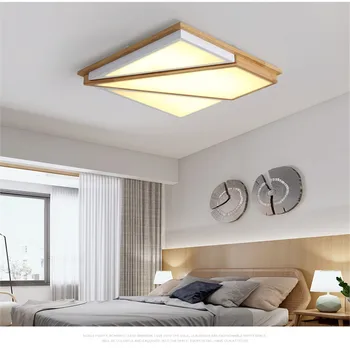 

Nordic Square Led Study Room Personality Creative Mosaic Lights Apartment Solid Wood Art Suction Living Bed Room Ceiling Lamp