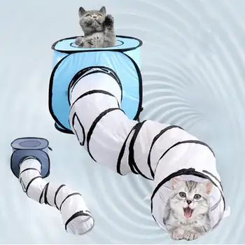 

120cm Foldable Pet S-Shaped Tunnel Tube Pet Cat Suitcase Cats Holes Outdoor Lightweight Crinkle Kitten Toy Cave Blue Gray