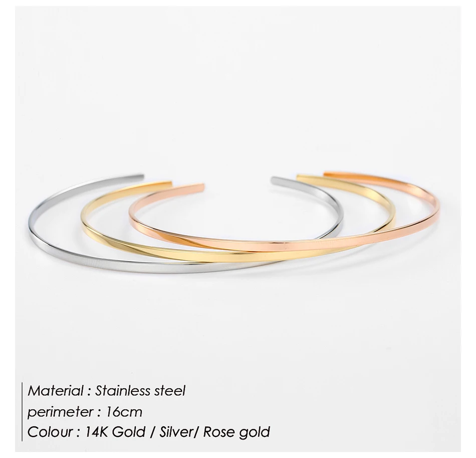 JUJIE 2MM/4MM/6MM Minimalist Stainless Steel Bangle For Women Simple Charm Engrave Bracelet Jewellery Wholesale/Dropshipping - Image 2