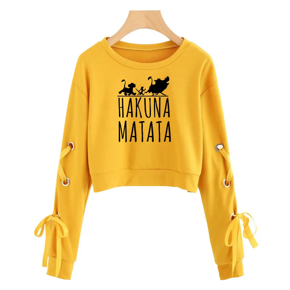 The Lion King Hakuna Matata Clothes Sleeve Openwork Bow-Knot Capless Hoodies Women Cotton Sweatshir