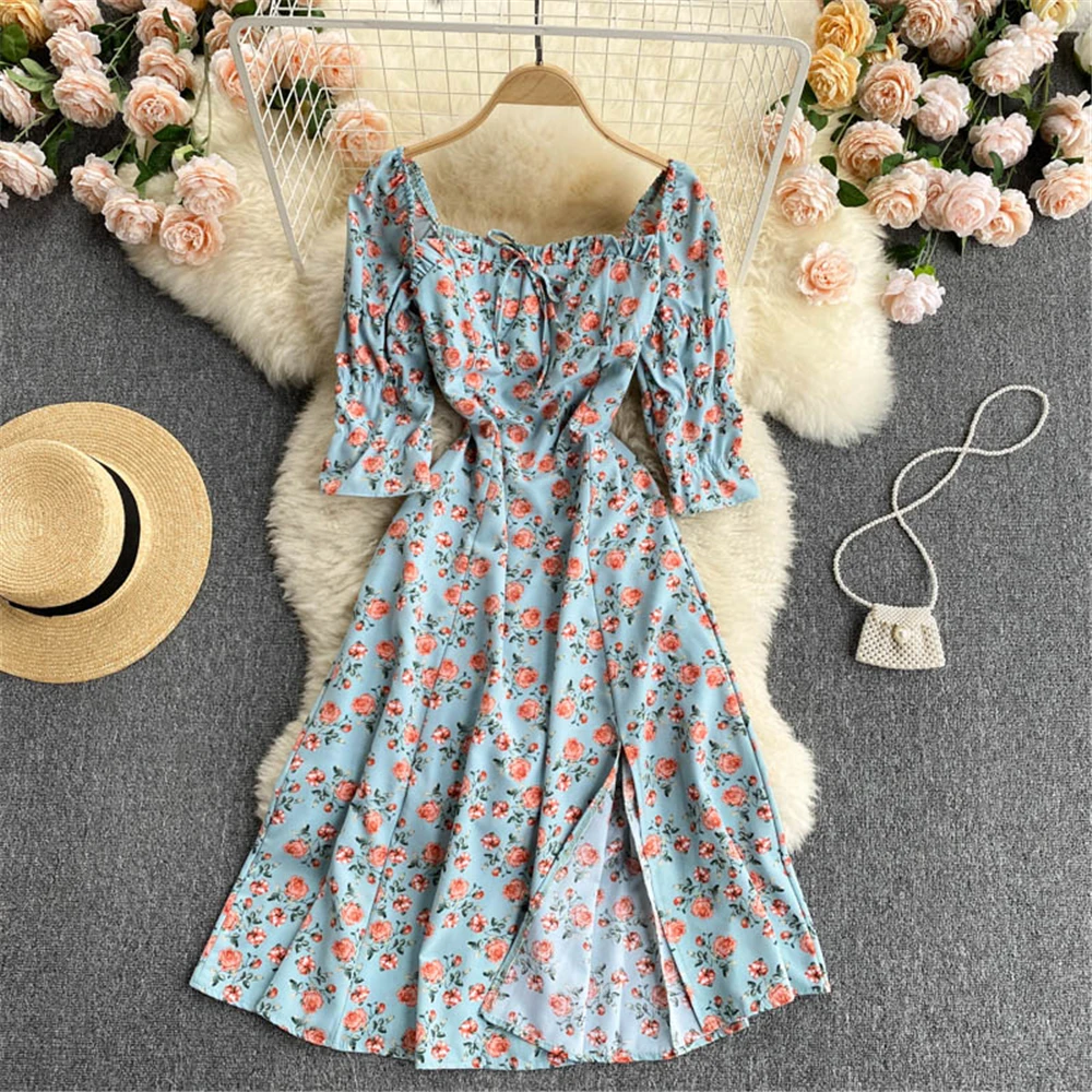 Frauen Floral Sommer Kleid 2021 Französisch Frau Schlank Split Gedruckt  Midi Kleider Mode Lässig Kurzarm Sommerkleid Weibliche Kleidung -  AliExpress Women's Clothing