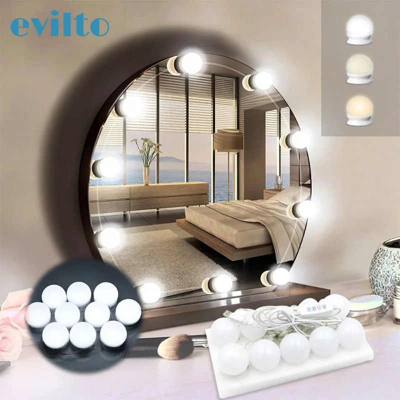 

10 Bulbs Led Makeup Mirror Light 3Color USB Charging Port Cosmetic Lighted Bulb Adjustable Make Up Mirrors Brightness lights