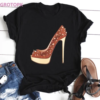 

High Heel Womens T Shirt T Shirt T-Shirt Women Wowoman Summer Fashion Short Sleeve Tee Shirt Femme Clothing Women
