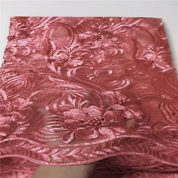 

New Sequins Lace Fabric pink High Quality Latest beads African Lace Fabric Wedding French Tulle Lace Fabric Nigerican Wedding