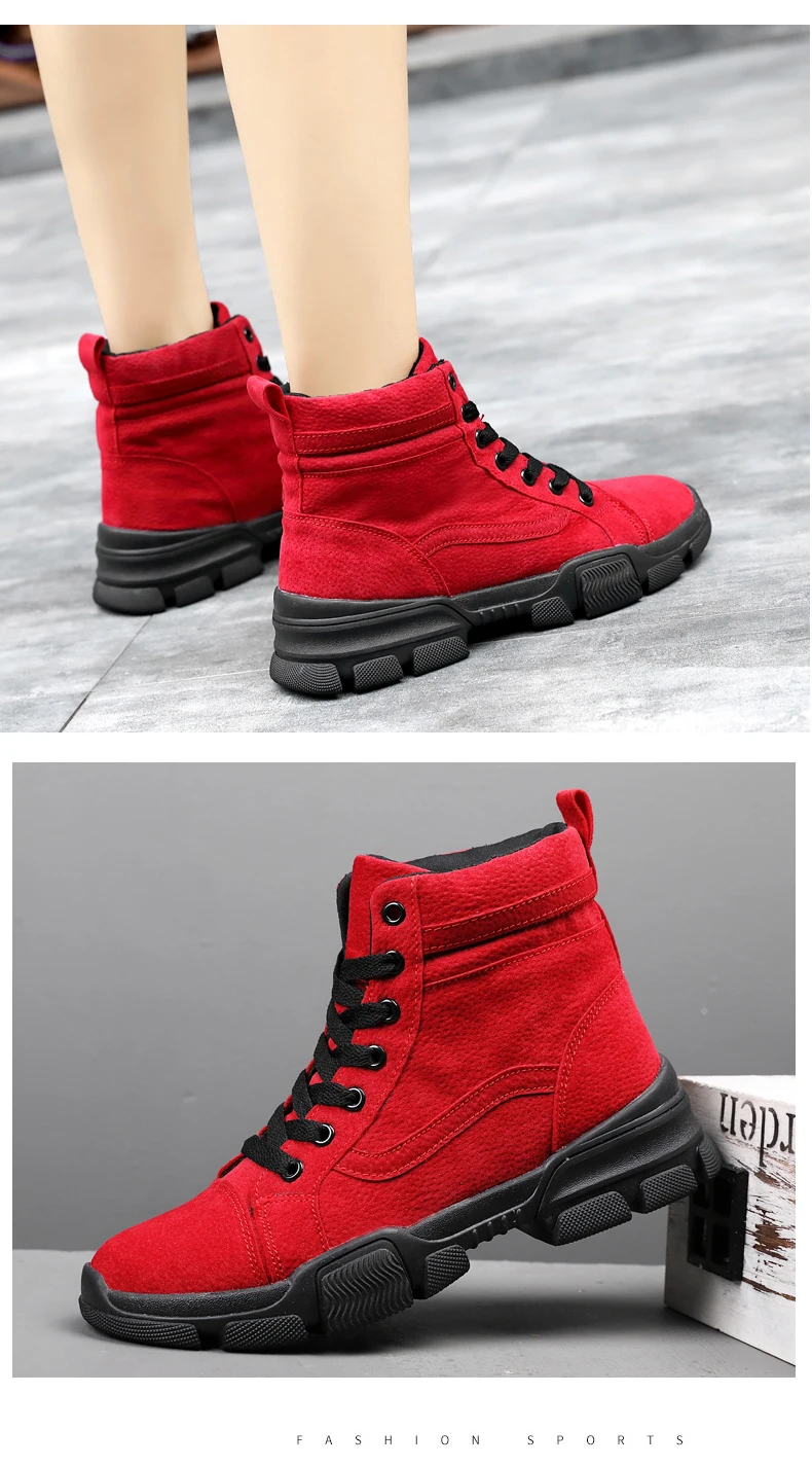 Женские зимние ботинки; красные женские ботинки на платформе; повседневные ботильоны на шнуровке; женские ботинки с круглым носком; Зимние ботильоны